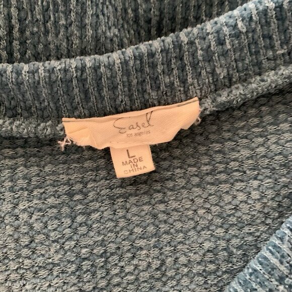 Easel Teal Chenille V Neck Pullover Sweater Slouchy Fit Large Cozy Soft - Picture 5 of 6